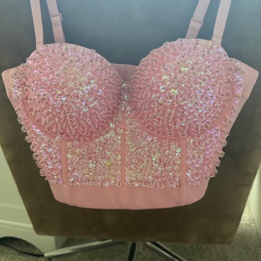 Pink sequin and seed bead bustier NWOT